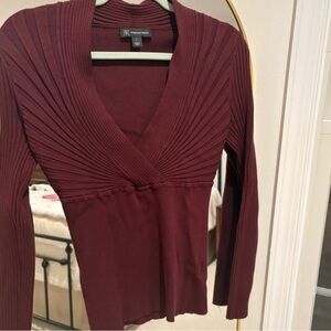 INC Burgundy Ribbed V-neck Sweater.